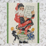 Puzzle Vintage Noël Père Noël et enfants Danse<br><div class="desc">Illustration vintage image de Noël montrant un ancien Père Noël victorien tenant un papier avec le texte : Mes Meilleurs voeux pour un Joyeux Noël. Des garçons et des filles dansent autour de Père Noël.</div>
