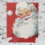 Puzzle Vintage Noël Père Noël, Jolly et Winking<br><div class="desc">Illustration vintage Design de Noël avec un joyeux Père Noël joyeux,  portant un casquette et en train de se baigner comme s'il avait un secret. Ho,  ho,  ho,  Joyeux Noël !</div>