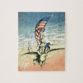 Puzzle Vintage patriotique, Dame, Aigle avec drapeau amér (Vertical)