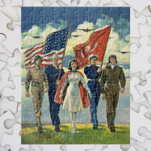 Puzzle Vintage Patriotique, Fiers Héros du personnel mili