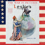 Puzzle Vintage Patriotique Lady Liberty Magazine Couvertu<br><div class="desc">Illustration vintage couverture du magazine militaire patriotisme de guerre de Leslie, janvier 1918 par James Montgomery Flagg. Cette Première Guerre mondiale couvre des éléments d'art Lady Liberty sonnant la cloche de la Liberté placée sur le sommet du monde. Le titre est The War in Pictures (La guerre en images) et...</div>