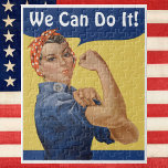 Puzzle Vintage Patriotique Rosie le Riveter, Nous pouvons<br><div class="desc">Facile à customiser puzzle, ajoutez simplement votre propre texte personnel. Cliquez ici pour accéder aux outils de conception pour modifier le style ou la couleur de la police. Illustration vintage design patriotique mettant en vedette une dame qui est depuis connue sous le nom de Rosie le Riveter. "We Can Do...</div>