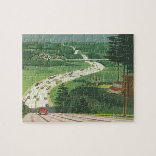 Puzzle Vintage Pittoresque American Highways, Cars Road T