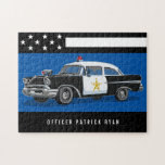 Puzzle Vintage Police Car Stars Stripe Flag Monogram Name<br><div class="desc">This personalized puzzle will be a fun activity for your family to do. The design features a vintage police car with stars and stripes and a name to personalize below.. A unique gift for families of police officers or your favorite officer. Designed by world renowned artist ©Tim Coffey.</div>