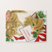 Puzzle vintage retro chat de Noël (Horizontal)