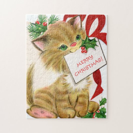 Puzzle vintage retro chat de Noël (Vertical)