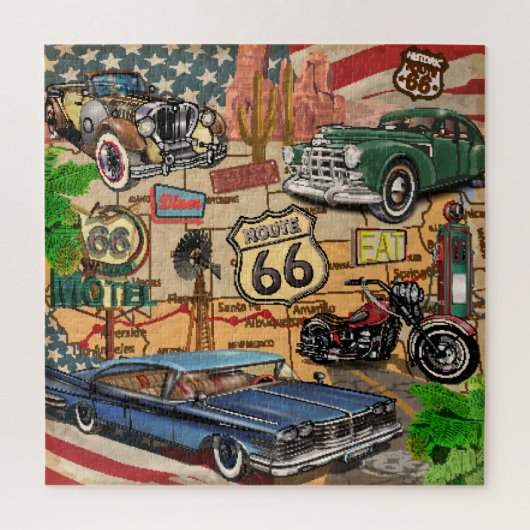 Puzzle Vintage Route 66, affiche nostalgique. (Vertical)