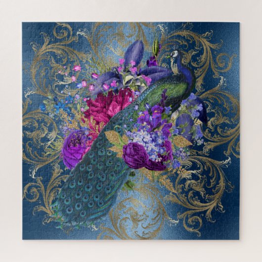 Puzzle Vintage Royal Blue et Turquoise Peacock Gold (Vertical)