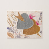 Puzzle Vintage Silver & Gold Hearts Valentine Postcard (Horizontal)