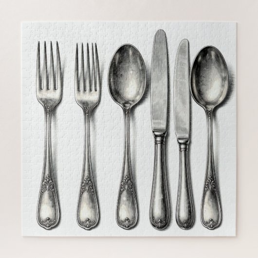 Puzzle Vintage Silverware Ornate Flatware Kitchen  (Vertical)