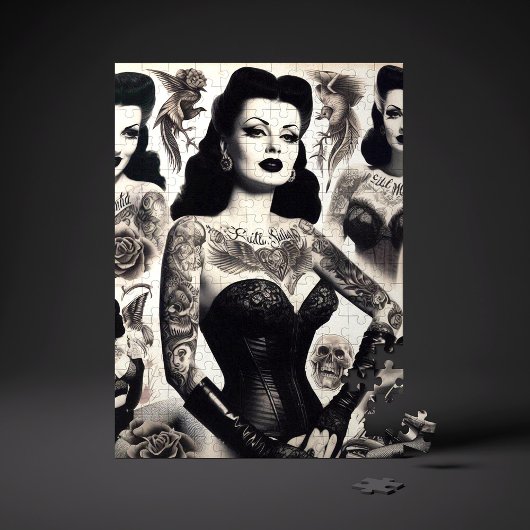 Puzzle Vintage Tattooed Goth Woman Collage