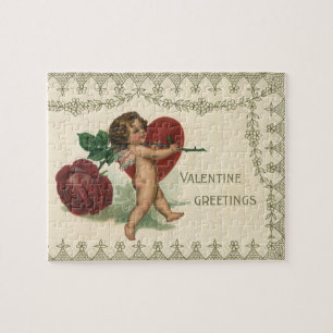 Puzzle Vintage victorien Saint-Valentin chérubin, rose et