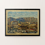 Puzzle Vintage voyage Afrique du Sud du Cap<br><div class="desc">Le design sud-africain du Cap dans le style Vintage voyage avec une belle scène portuaire avec des bateaux et de la montagne.</div>