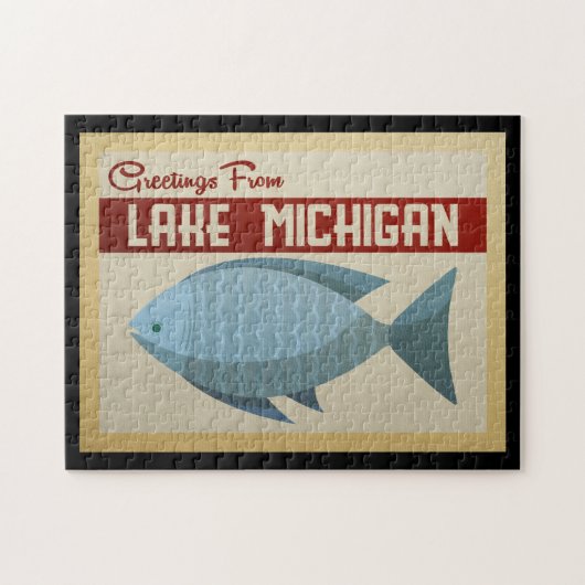 Puzzle Vintage voyage bleu de poissons du lac Michigan (Horizontal)