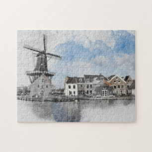 Puzzle Vintage voyage Pays-Bas et moulin