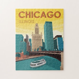Puzzle Vintage voyage Skyline de Chicago River