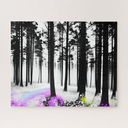 Puzzle Violet et jaune dans la Forêt de silhouette noire (Horizontal)