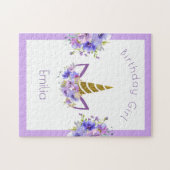 Puzzle Violet frais | Unicorn fille anniversaire (Horizontal)
