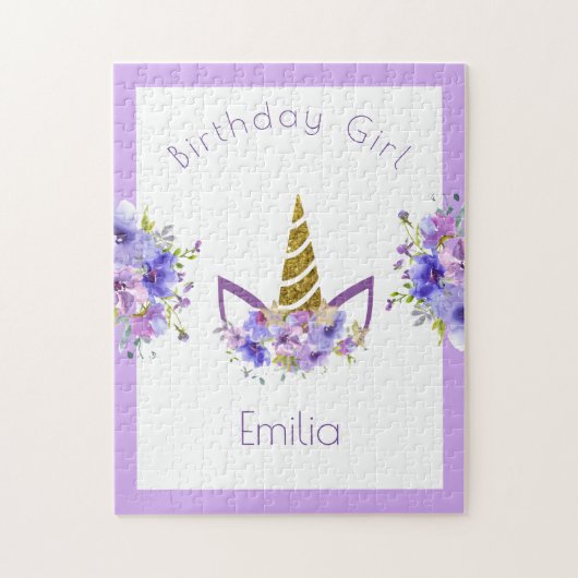 Puzzle Violet frais | Unicorn fille anniversaire (Vertical)