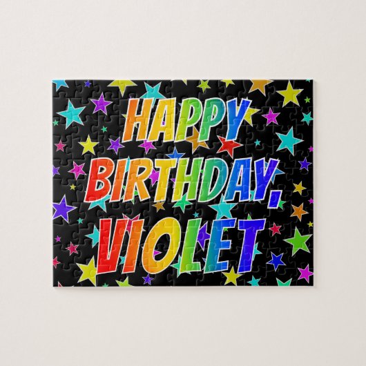 Puzzle "VIOLET" Prénom, Fun "JOYEUX ANNIVERSAIRE" (Horizontal)