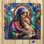 Puzzle Virgin Mary and Baby Jesus Stained Glass<br><div class="desc">Virgin Mary with Baby Jesus in a tile mosaic stained glass style. Bright,  beautiful and colorful.</div>