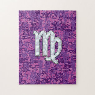 Puzzle Virgo Sign on Pink Fuchsia Digital Camouflage