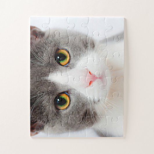 Puzzle Visage de chat blanc, chat facile (Vertical)