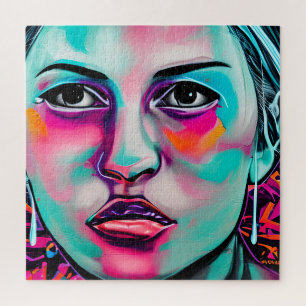 Puzzle Visage de femme peint et larme   Art sarcelle et r