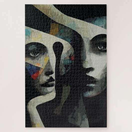 Puzzle Visages Abstraits Surréalistes Entrelacés (Vertical)