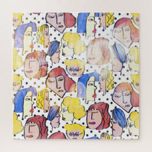 Puzzle Visages de femme Abstraite, pois d'aquarelle.