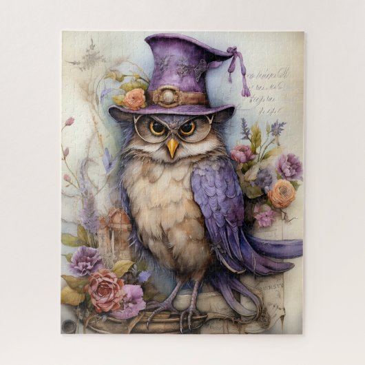 Puzzle Visionnaire Violet : Chouette lunaire avec lunette (Vertical)