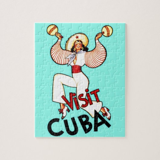 Puzzle Visitez Cuba Vintage voyage Illustration Art (Vertical)