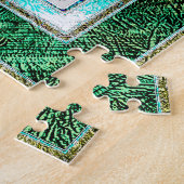 Puzzle Vitrail de cathédrale en vert et menthe (Côté)