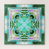 Puzzle Vitrail de cathédrale en vert et menthe (Horizontal)