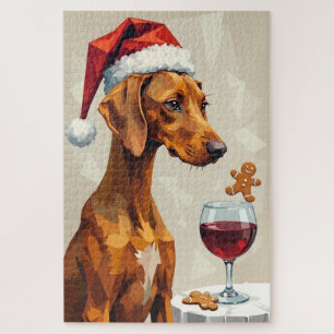 Puzzle Vizsla Chapeau de Pointer pour les Fêtes de Noël M