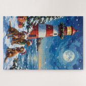 Puzzle Vizsla Christmas Lighthouse Holiday (Horizontal)