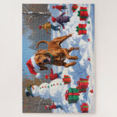 Puzzle Vizsla coule en neige avec Casquette de Noël (Vertical)