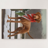 Puzzle Vizsla dans la neige à Noël (Horizontal)