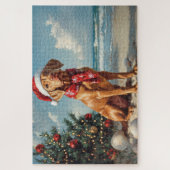 Puzzle Vizsla de Noël Vintage Plage (Vertical)