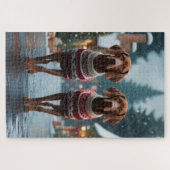 Puzzle Vizsla Dogs Christmas Snow Holiday (Horizontal)