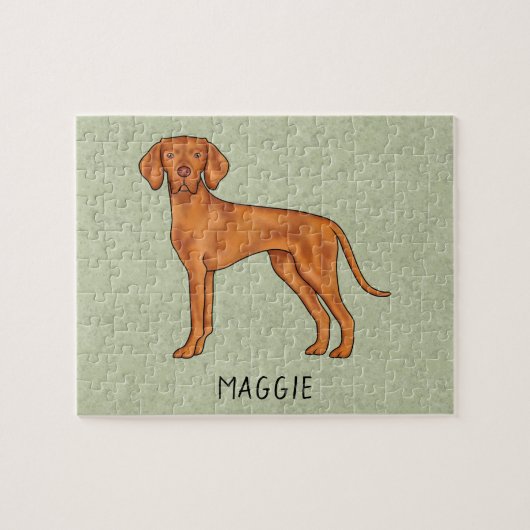 Puzzle Vizsla Hongrois Chien Pointer Mignon Avec Nom Vert (Horizontal)