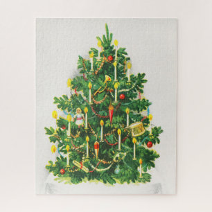 Puzzle Vœux de Noël, carte vintage, Sapin de Noël