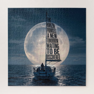 Puzzle Voilier avec citation inspirante au clair de lune