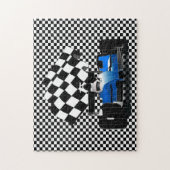 Puzzle Voiture Blue Race avec À damiers Drapeau Jigsaw Pu (Vertical)