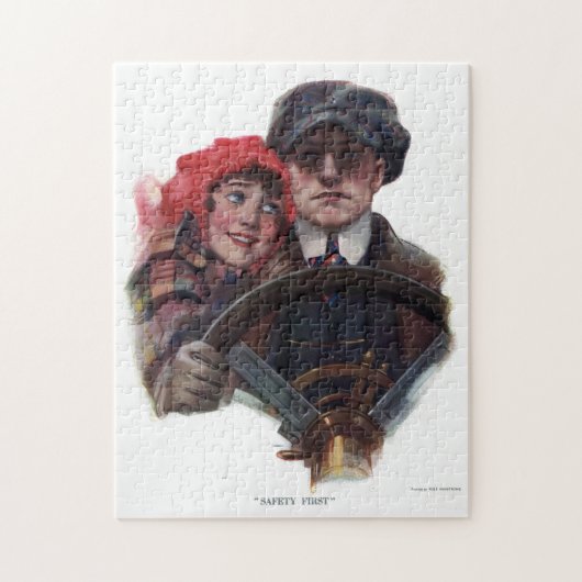 Puzzle Voiture classique vintage romantique d'hiver illus (Vertical)
