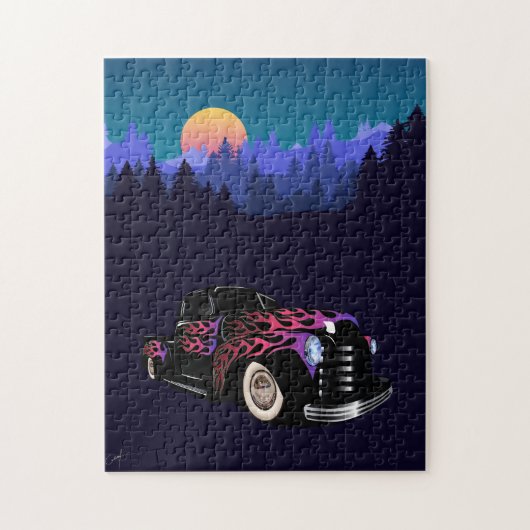 Puzzle Voiture coucher de soleil hot rod (Vertical)