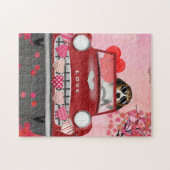 Puzzle Voiture de conduite de chien beagle avec les coeur (Horizontal)