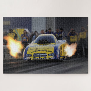 Puzzle Voiture de course de dragsters drôle en flammes Sp