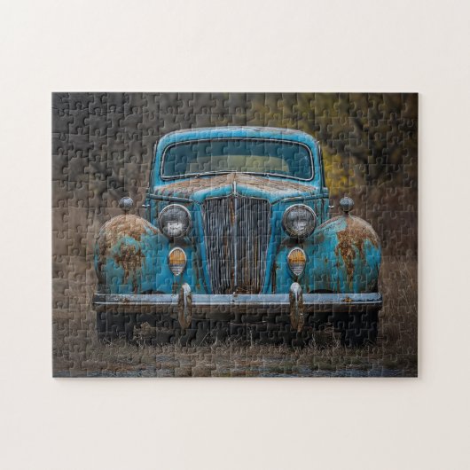 Puzzle Voiture Vintage bleu rustique (Horizontal)