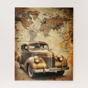 Puzzle Voiture Vintage personnalisée   Carte du monde ant